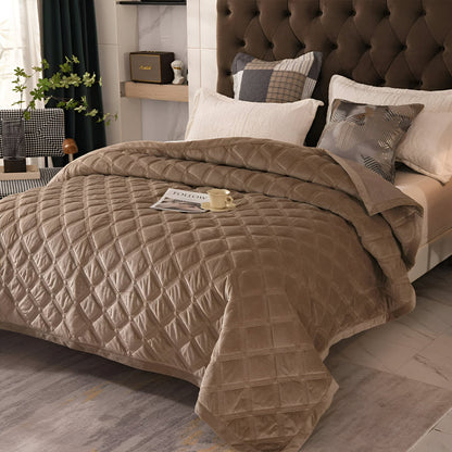 Faith Velvet Bedspread - Side View - Right Side - Light Taupe