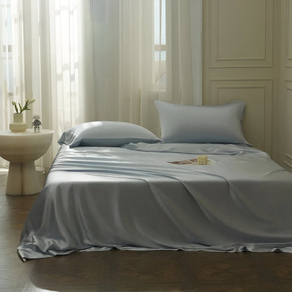 Gamila Mulberry Silk Bedding Set - Front Side View - Main Product Image - Pale Blue