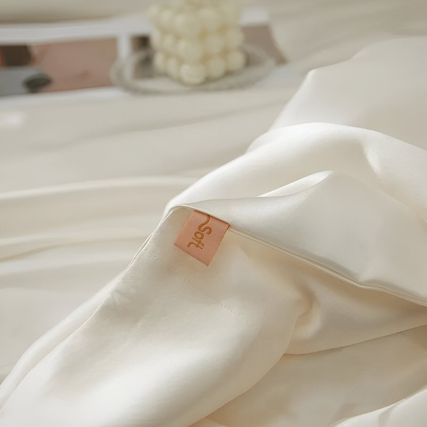 Gamila Mulberry Silk Bedding Set - Close Up On Material - White