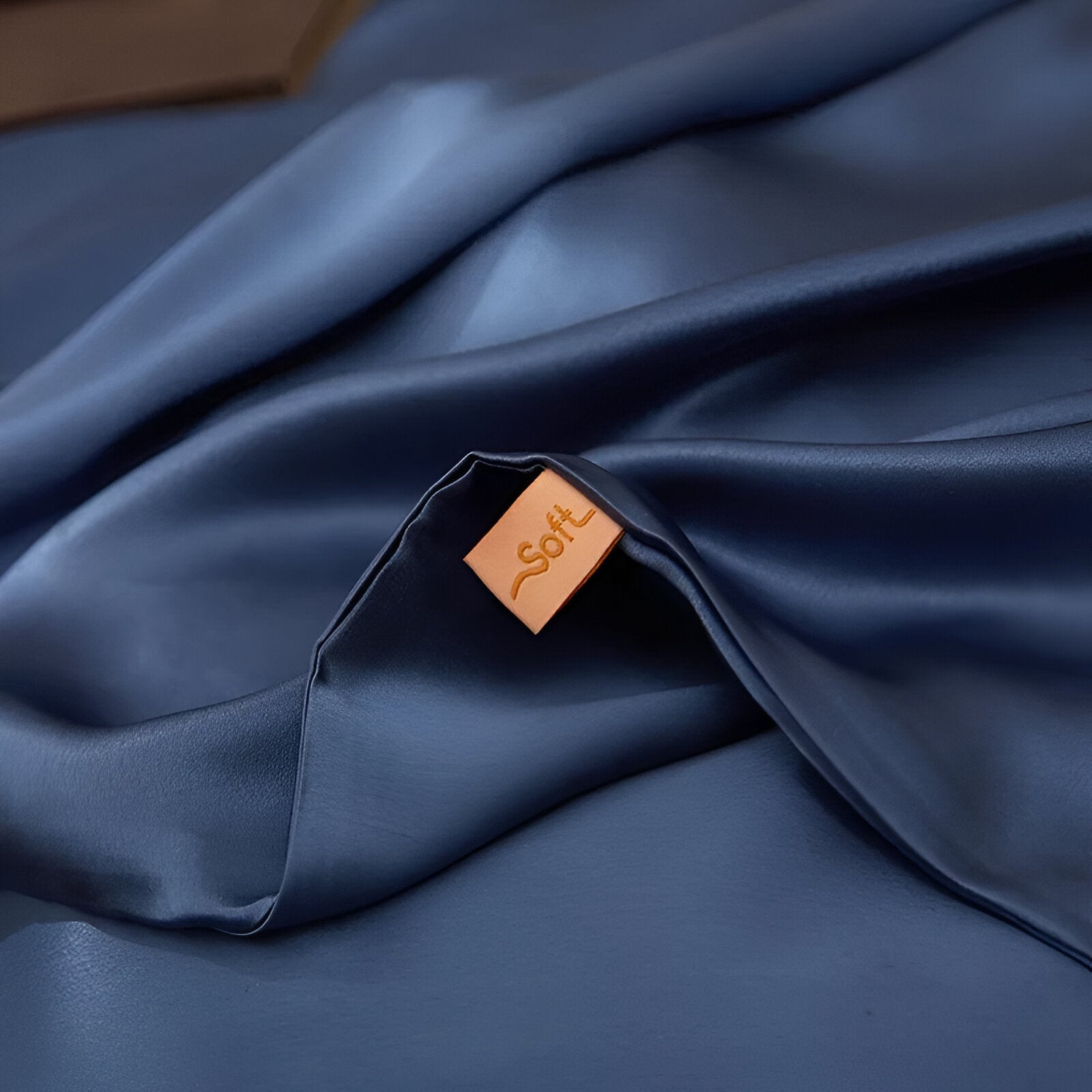 Gamila Mulberry Silk Bedding Set - Close Up On Duvet Cover - Navy Blue