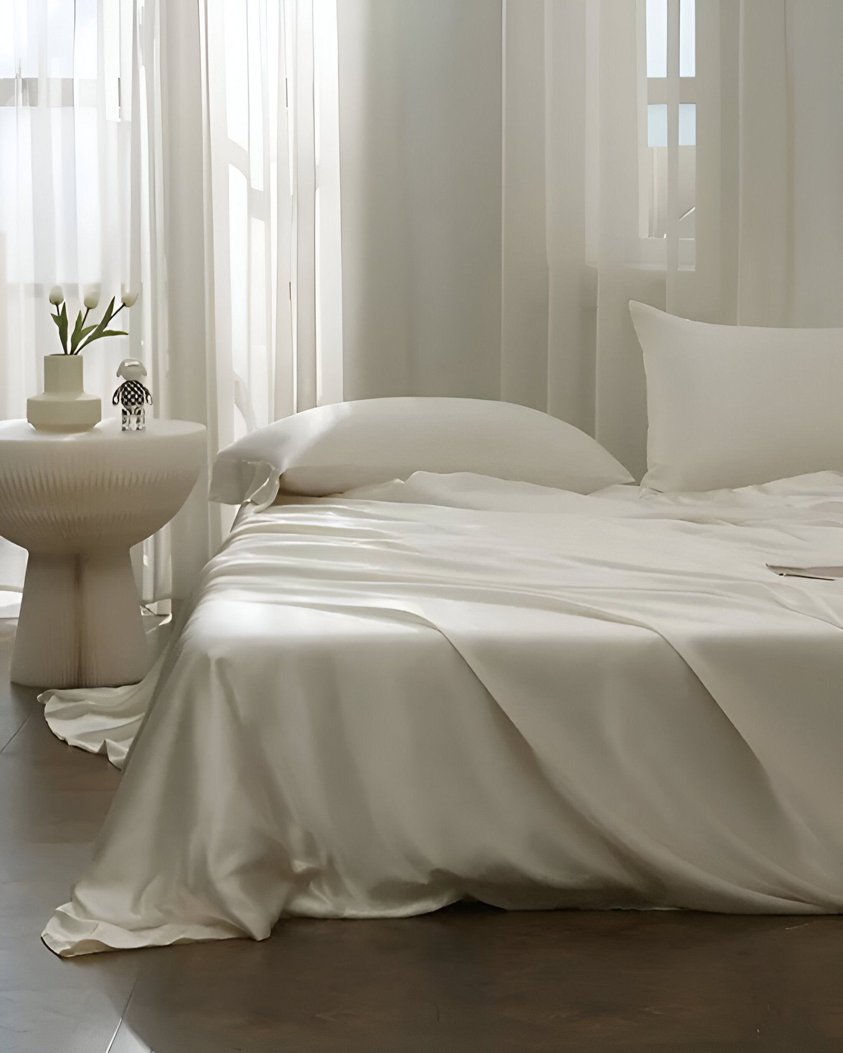 Gamila Mulberry Silk Bedding Set - Front Side View - White