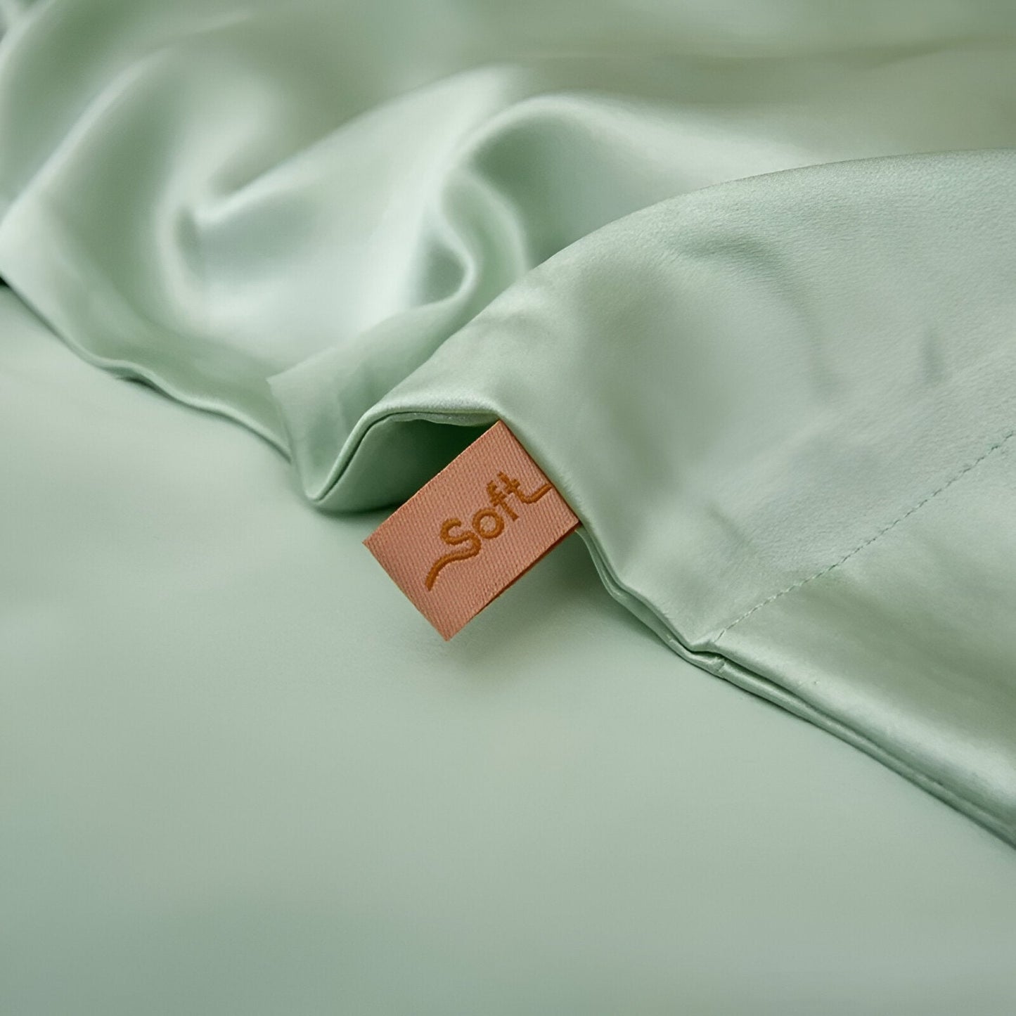 Gamila Mulberry Silk Bedding Set - Close Up On Duvet Cover - Pastel Green