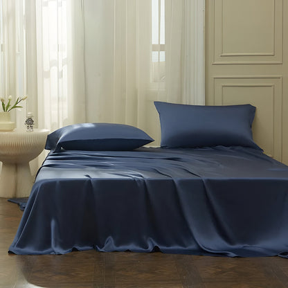 Gamila Mulberry Silk Bedding Set - Front Side View - Main Product Image - Navy Blue