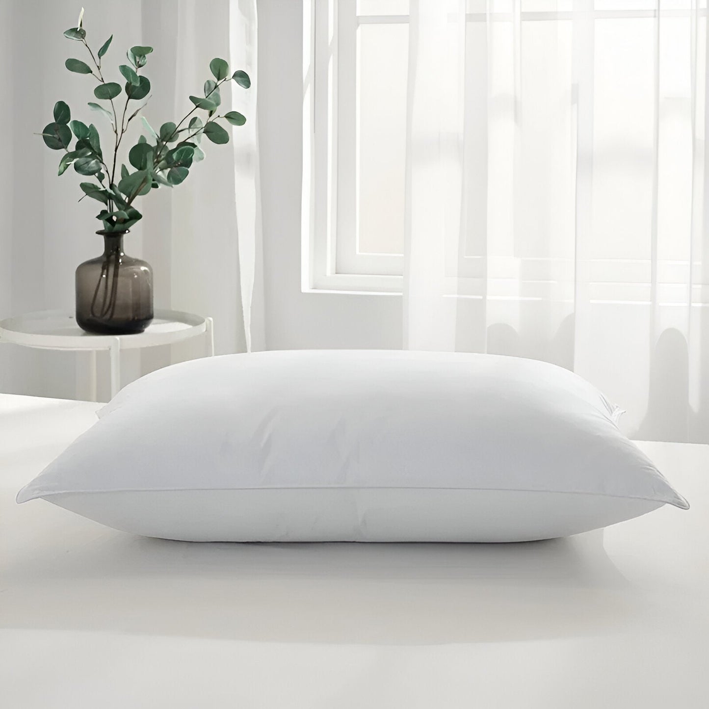 Goose Down Medium Support Pillow - Front Side View - White