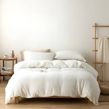 Harper Linen Bedding Set - Front Side View - Main Product Image - White