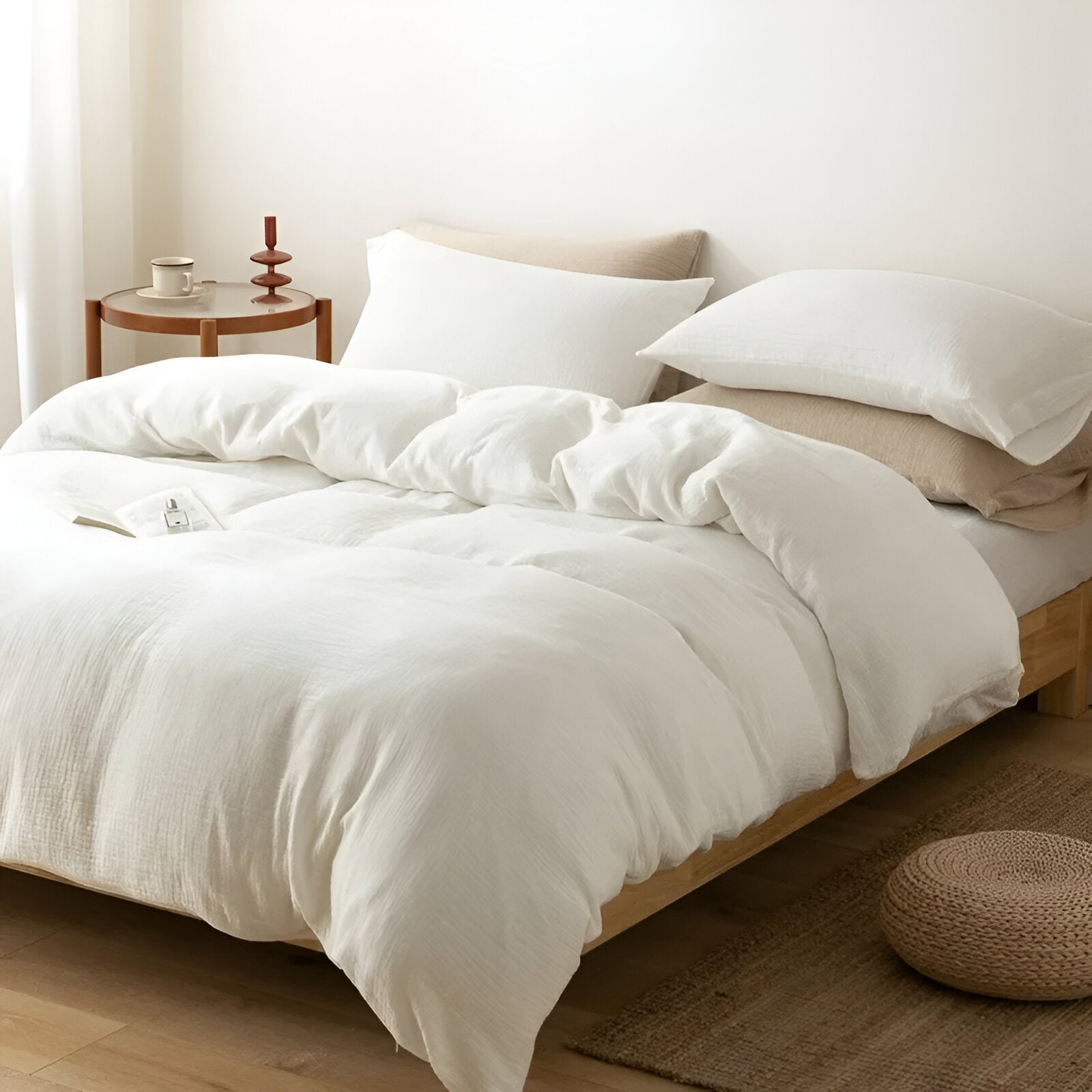 Harper Linen Bedding Set - Side View - Right Side - White