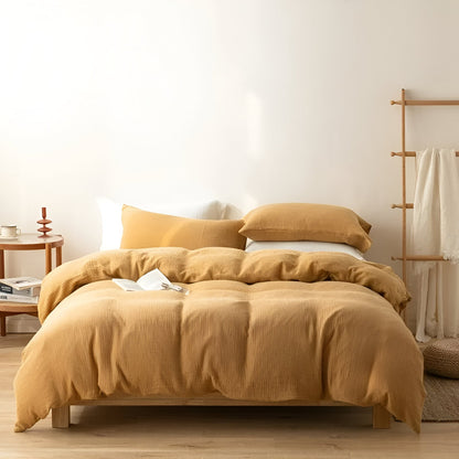 Harper Linen Bedding Set - Front Side View - Main Product Image - Yellow