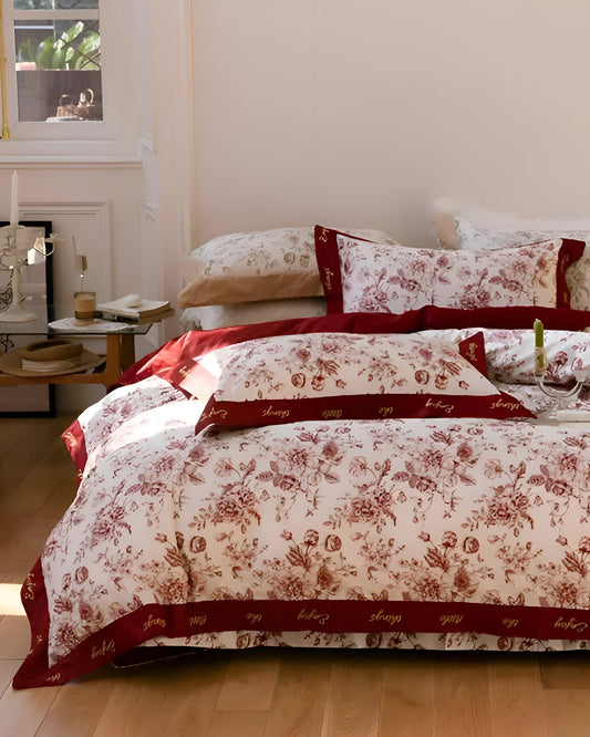 Holly Egyptian Cotton Bedding Set - Front Side View - Red