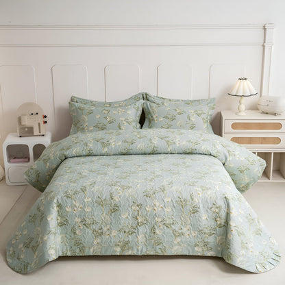 Isabella Cotton Bedspread - Front Side View - Main Product Image - Green