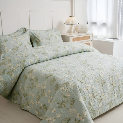 Isabella Cotton Bedspread - Side View - Left Side - Green