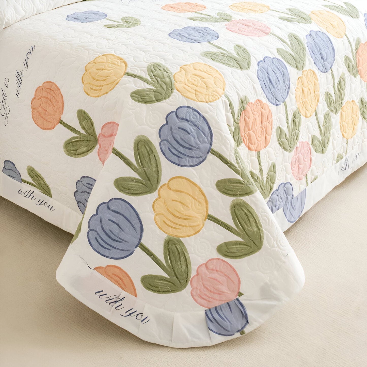 Juliet Cotton Bedspread - Corner Image - Close Up - Multicolor