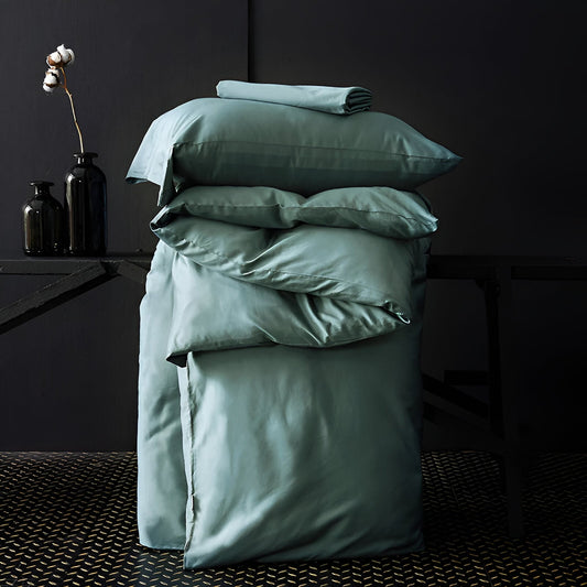 Kendall Egyptian Cotton Bedding Set - Duvet Cover And Pillowcases Neatly Packed - Mint Green