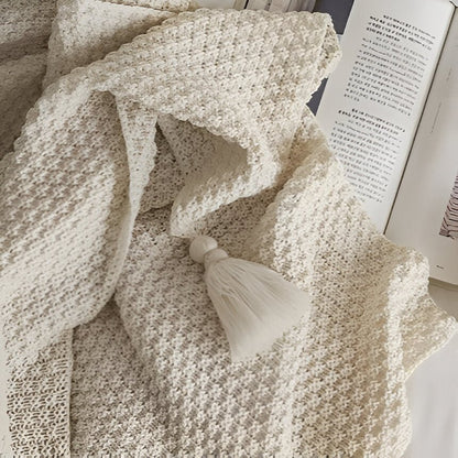 Lex Knitted Throw Blanket - Close Up Of Detailing - Beige