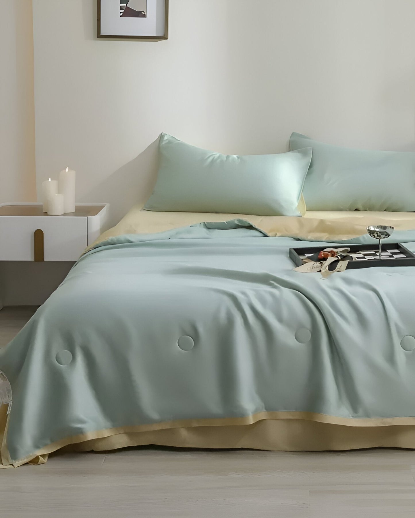 Lila Eucalyptus Coverlet Set - Front Side View - Aquamarine