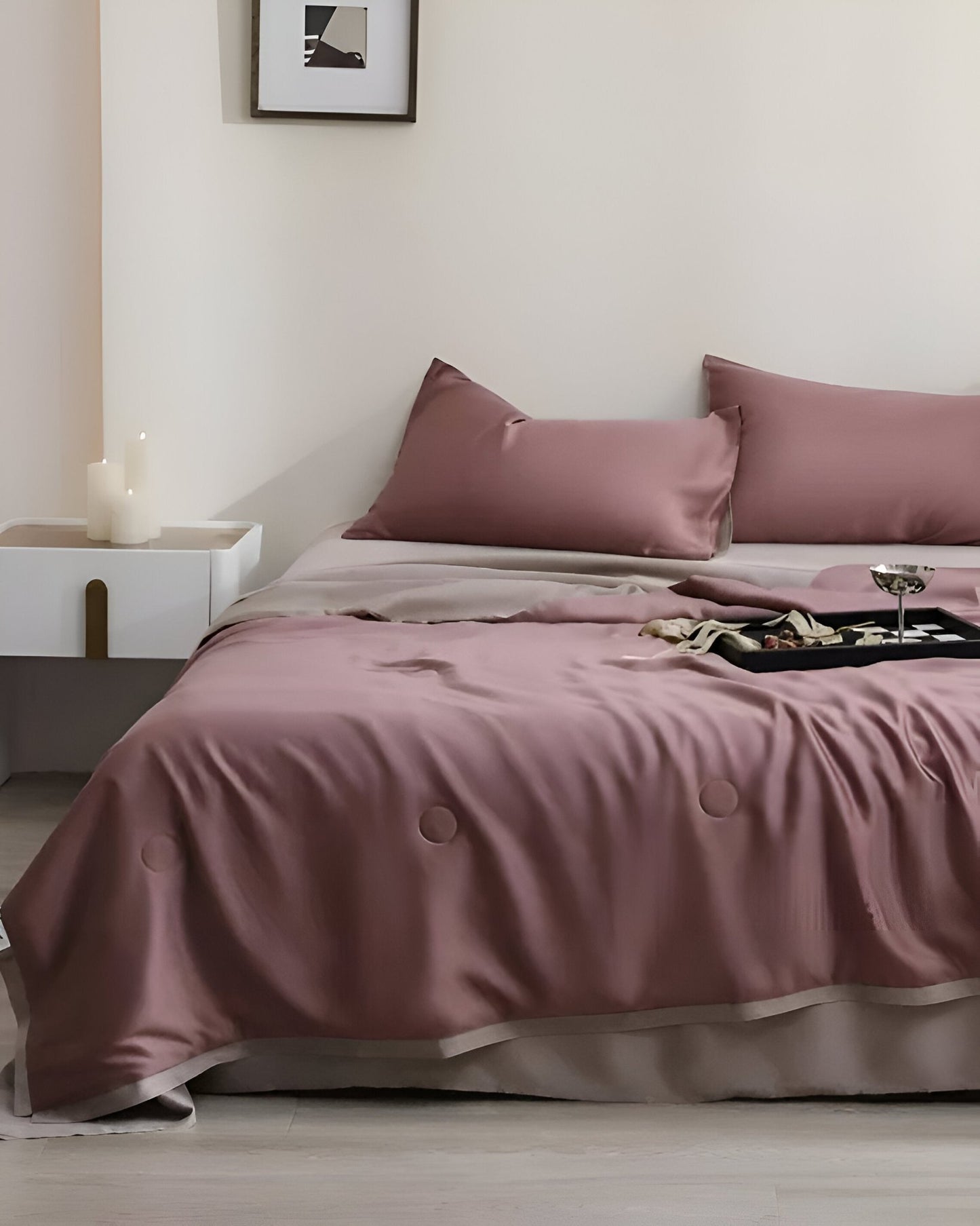 Lila Eucalyptus Coverlet Set - Front Side View - Mauve