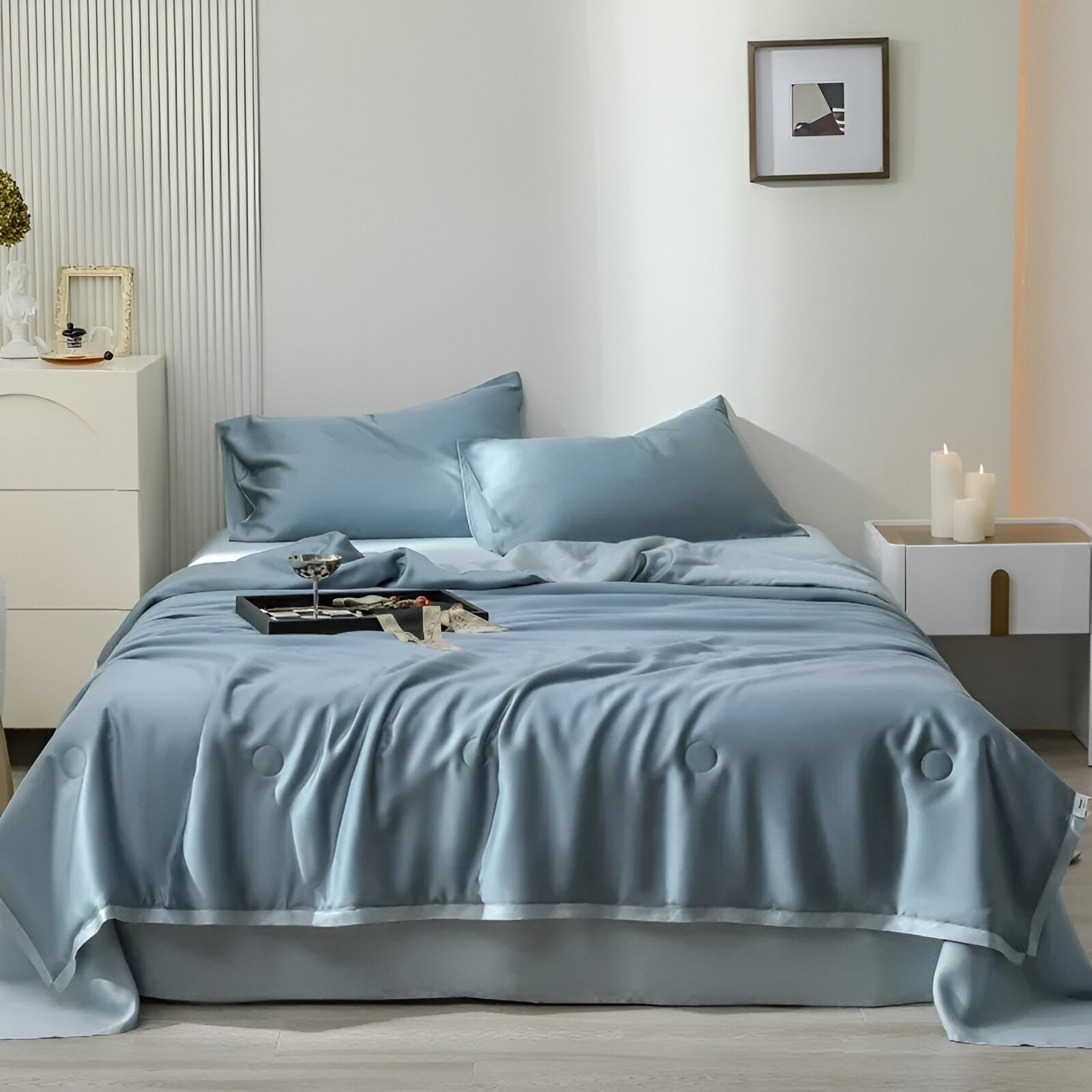 Lila Eucalyptus Coverlet Set - Front Side View - Main Product Image - Baby Blue