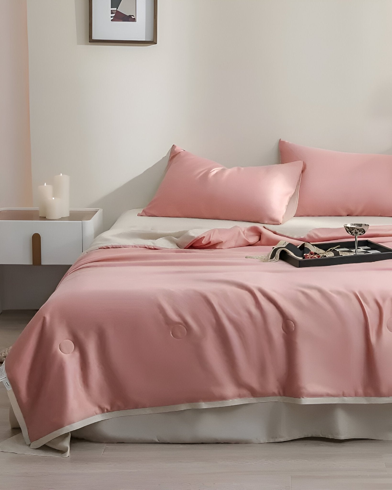 Lila Eucalyptus Coverlet Set - Front Side View - Pink