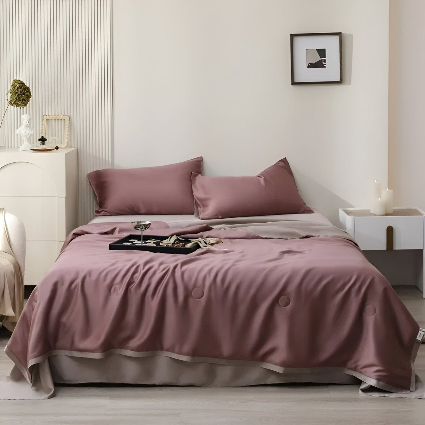 Lila Eucalyptus Coverlet Set - Front Side View - Main Product Image - Mauve