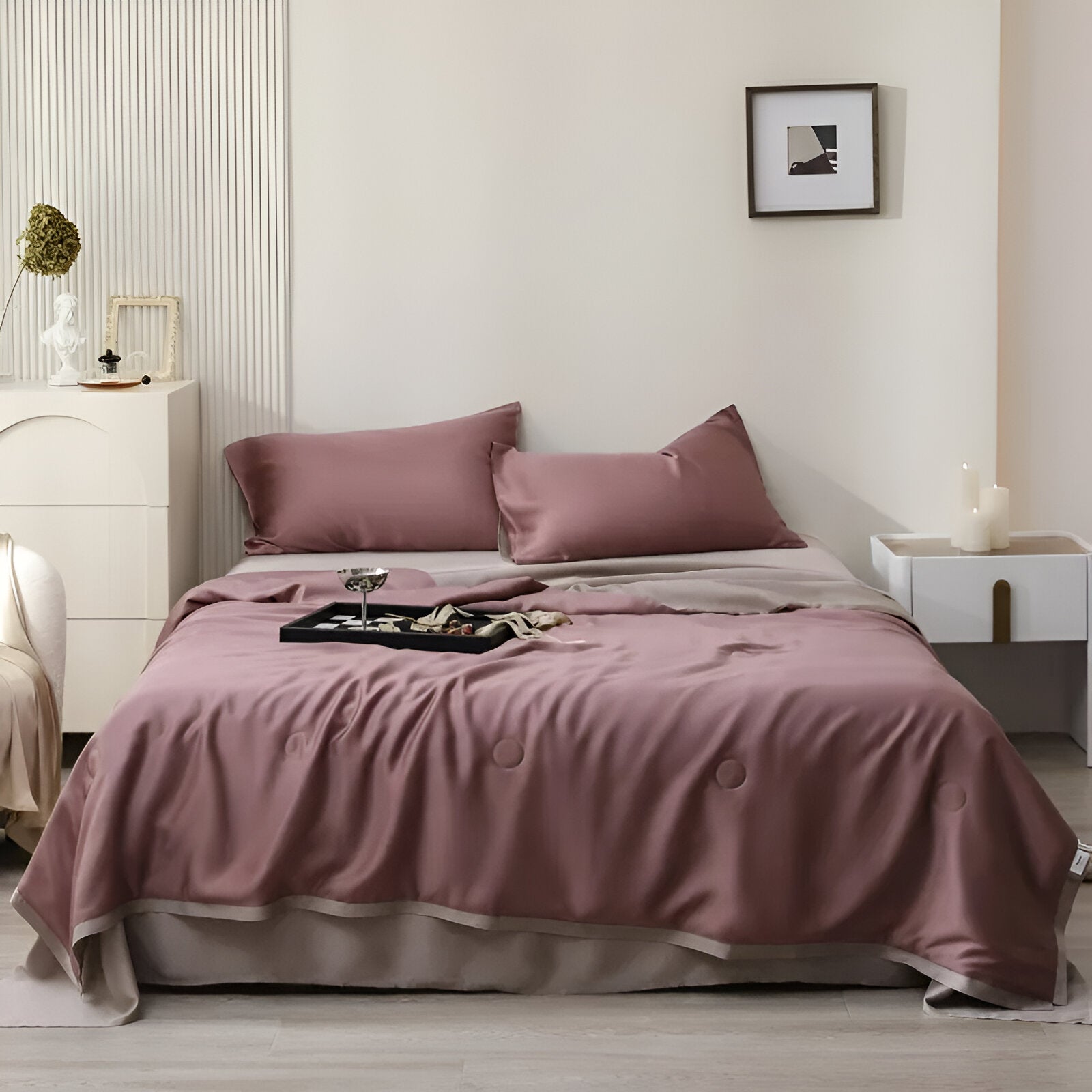 Lila Eucalyptus Coverlet Set - Front Side View - Main Product Image - Mauve