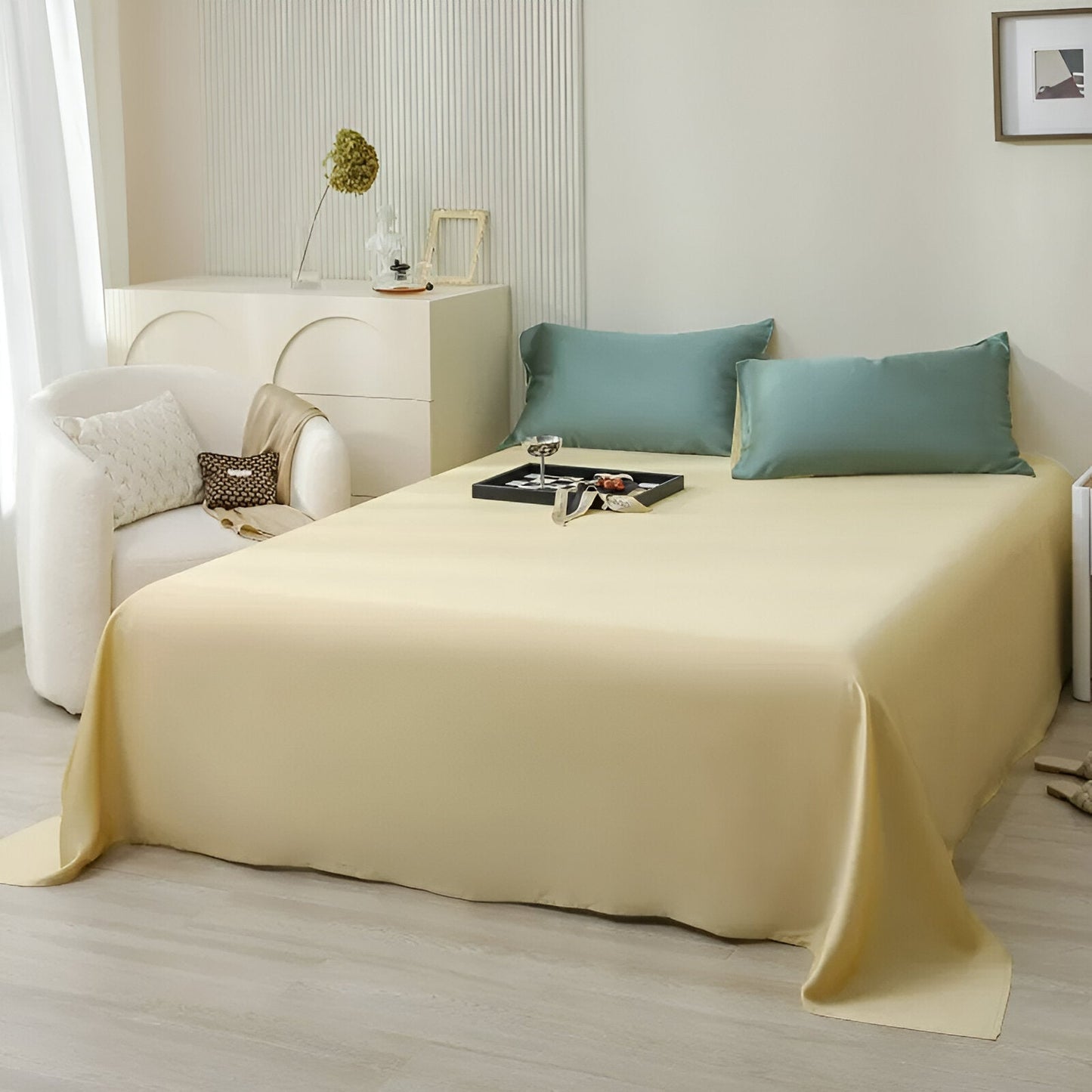 Lila Eucalyptus Coverlet Set - Front Side View Of Flat Sheet