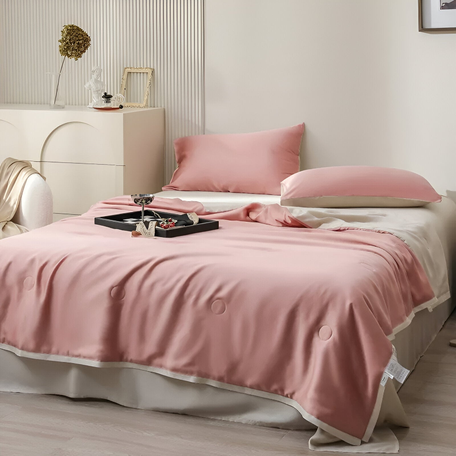 Lila Eucalyptus Coverlet Set - Side View - Right Side - Pink