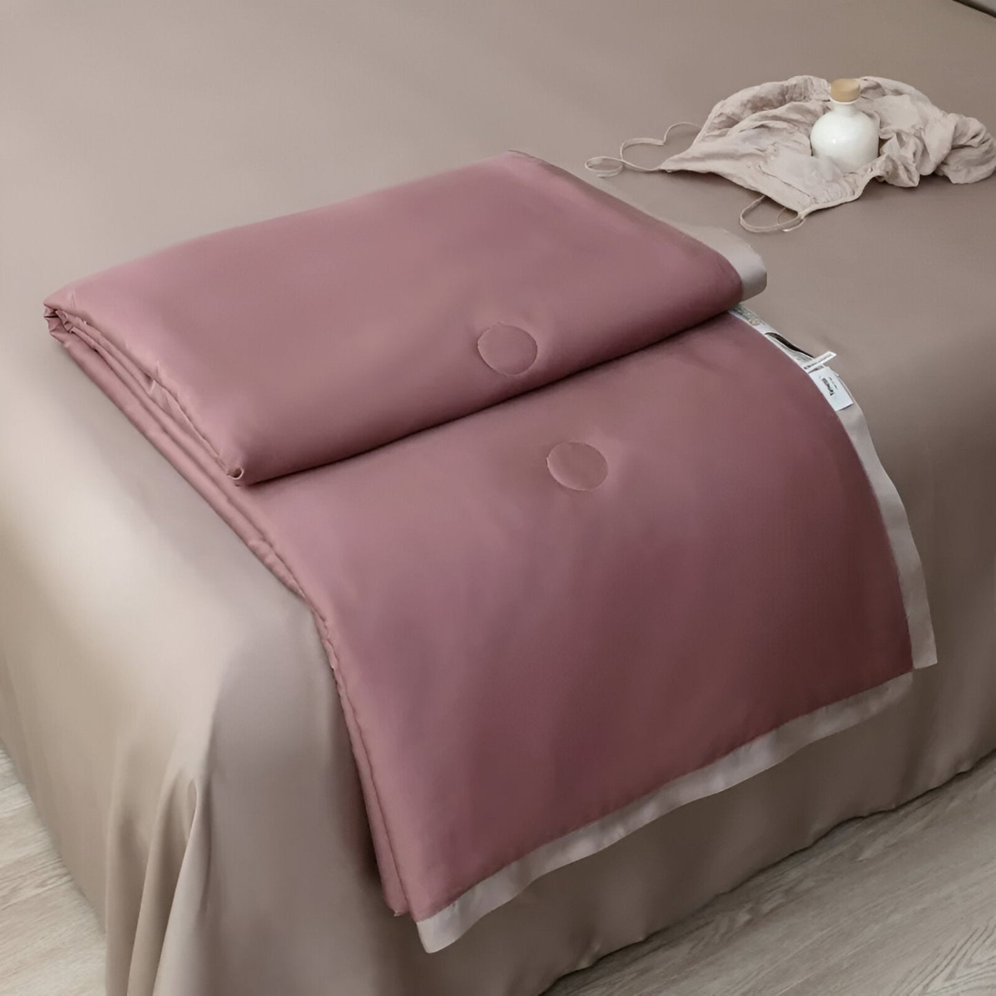 Lila Eucalyptus Coverlet Set - Close Up - Folded Neatly - Mauve