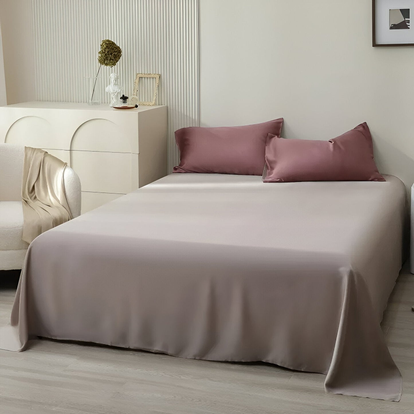 Lila Eucalyptus Coverlet Set - Front Side View Of Flat Sheet