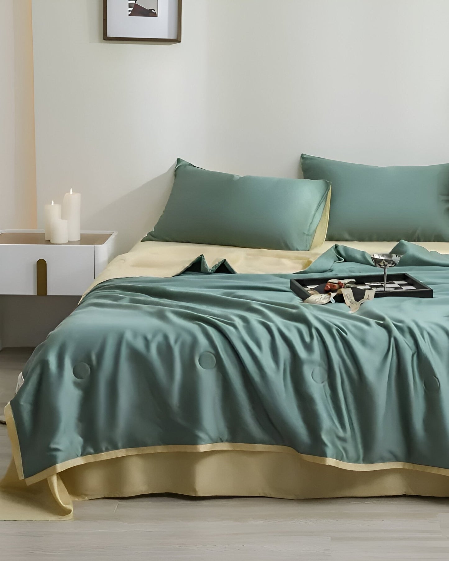 Lila Eucalyptus Coverlet Set - Front Side View - Turquoise