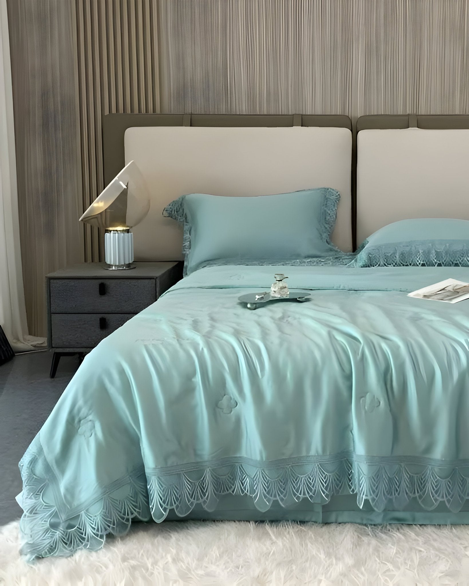 Lisette Eucalyptus Coverlet Set - Front Side View - Aqua Blue