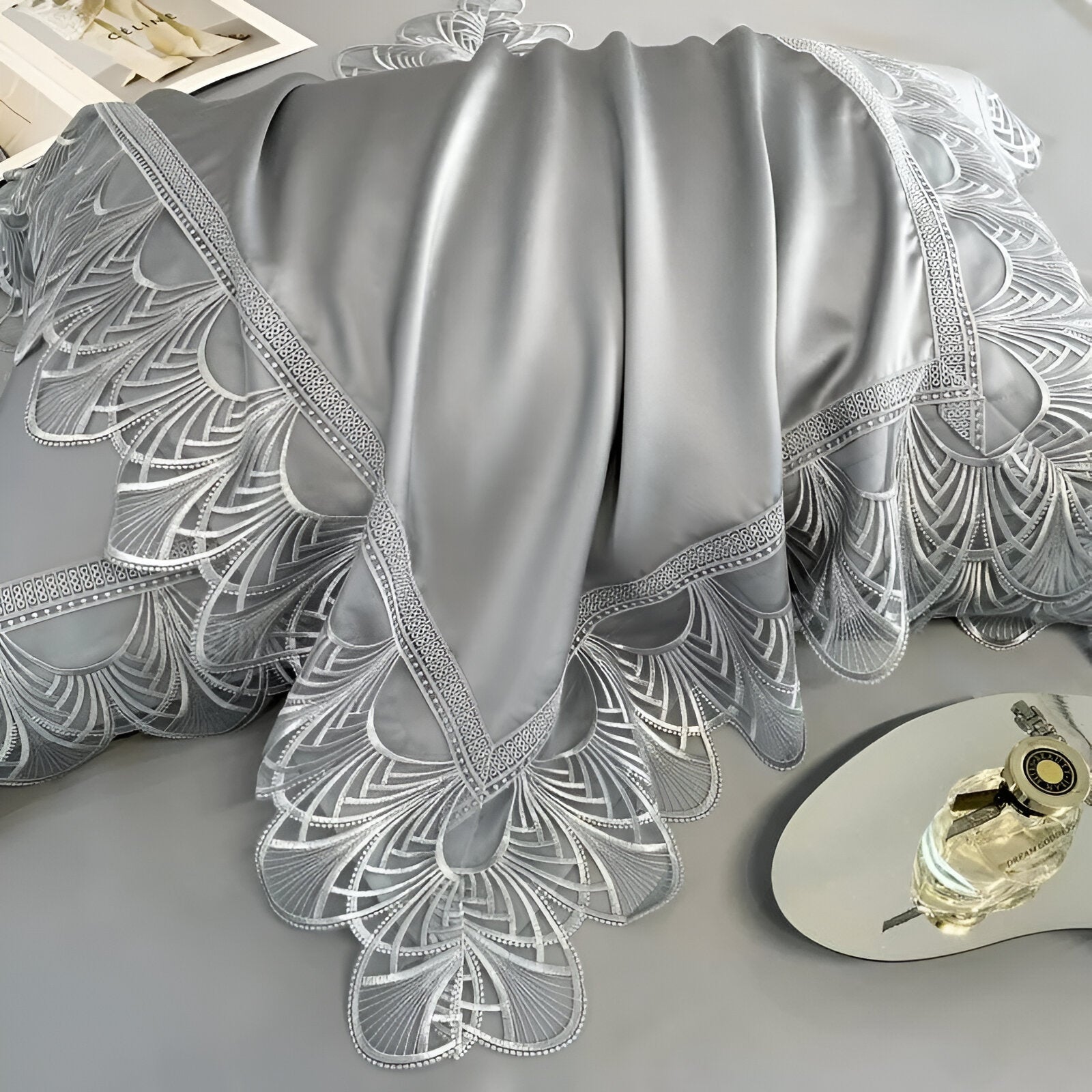 Lisette Eucalyptus Coverlet Set - Close Up Of Detailing - Gray