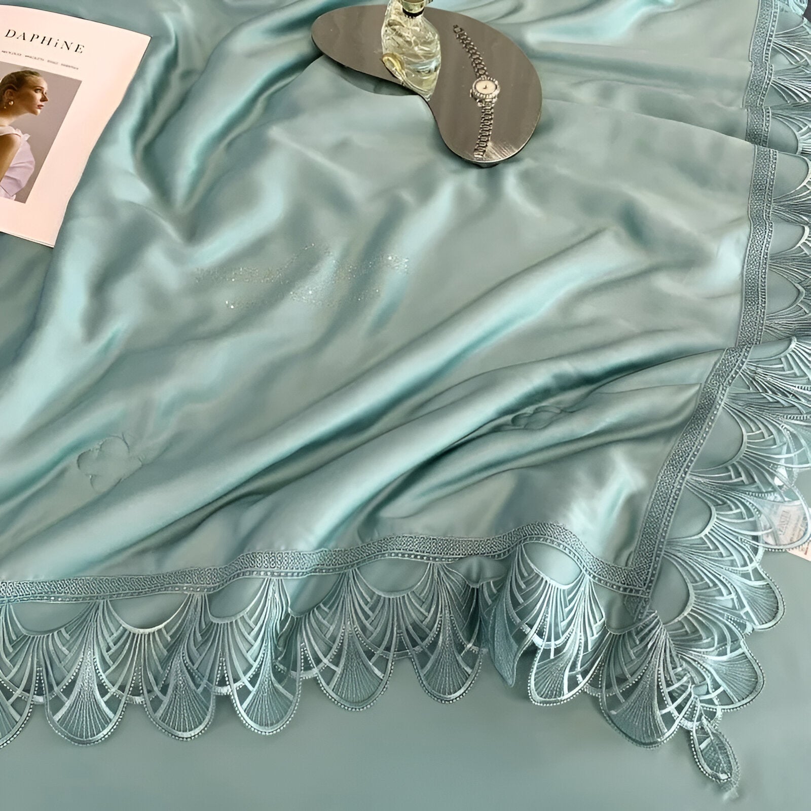 Lisette Eucalyptus Coverlet Set - Close Up - Aqua Blue