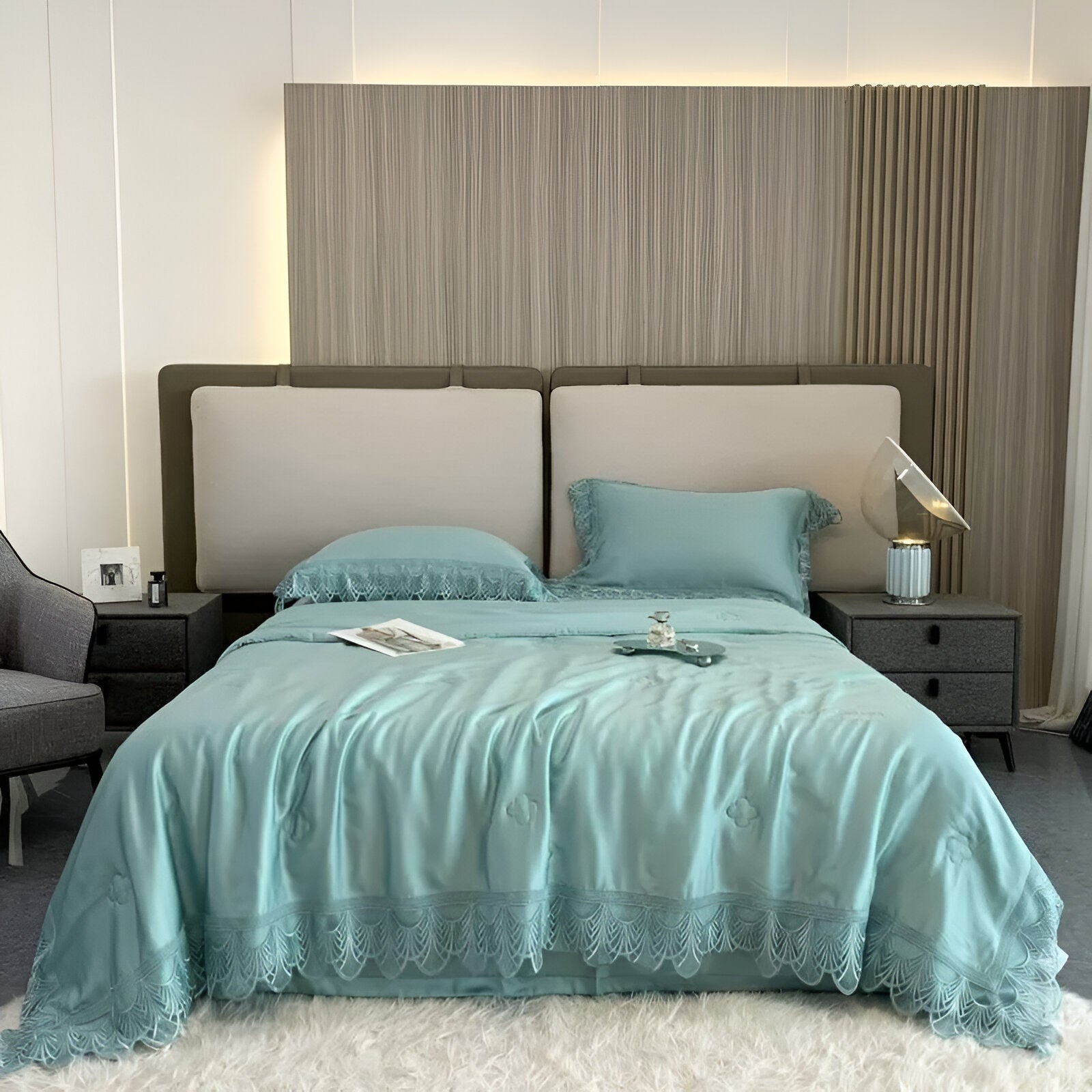 Lisette Eucalyptus Coverlet Set - Front Side View - Main Product Image - Aqua Blue