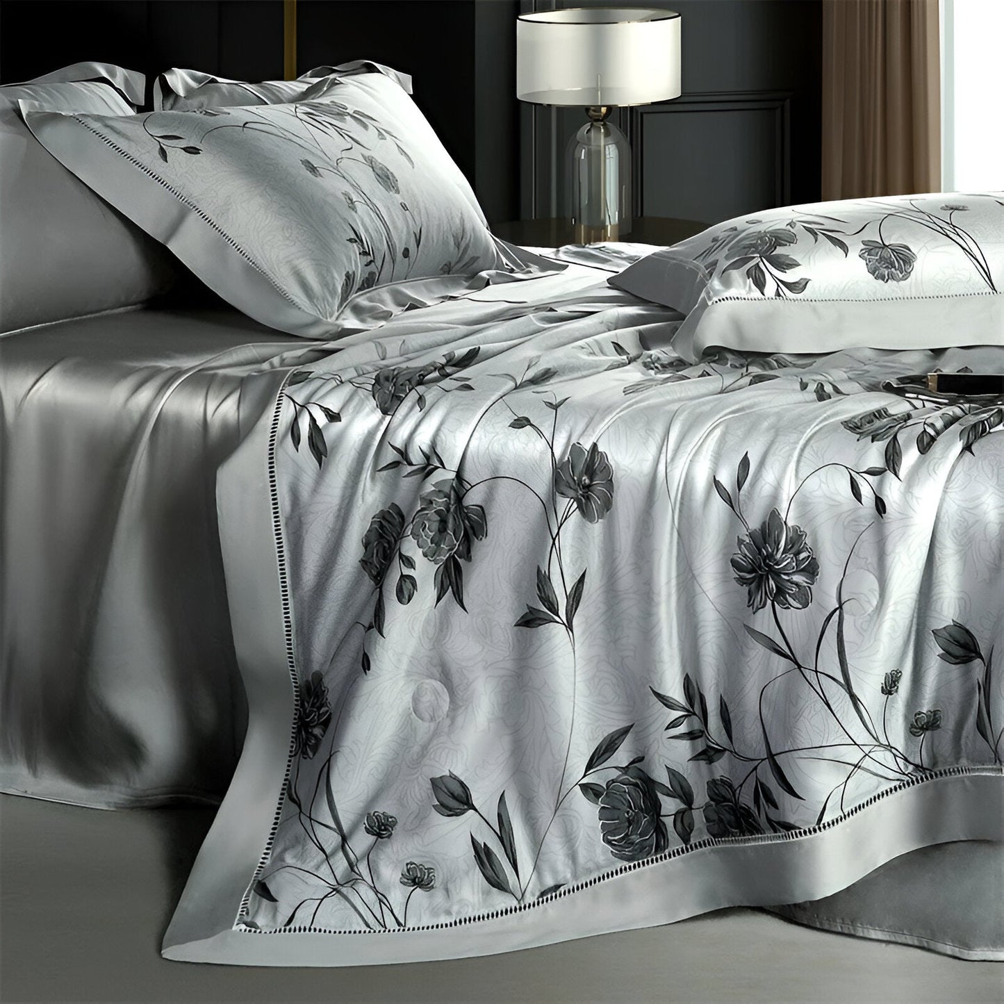 Lucy Bamboo Coverlet Set - Side View - Left Side - Close Up - Silver