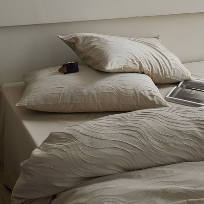 Luna Cotton Bedding Set - Close Up Of Pillowcase Detailing - Cream