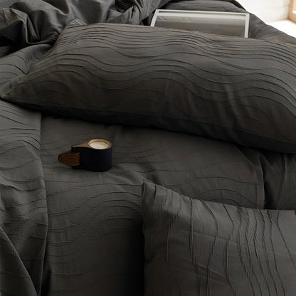 Luna Cotton Bedding Set - Close Up Of Pillowcase Detailing - Graphite