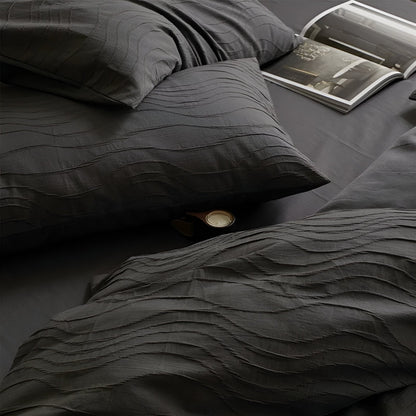 Luna Cotton Bedding Set - Close Up Of Detailing - Graphite