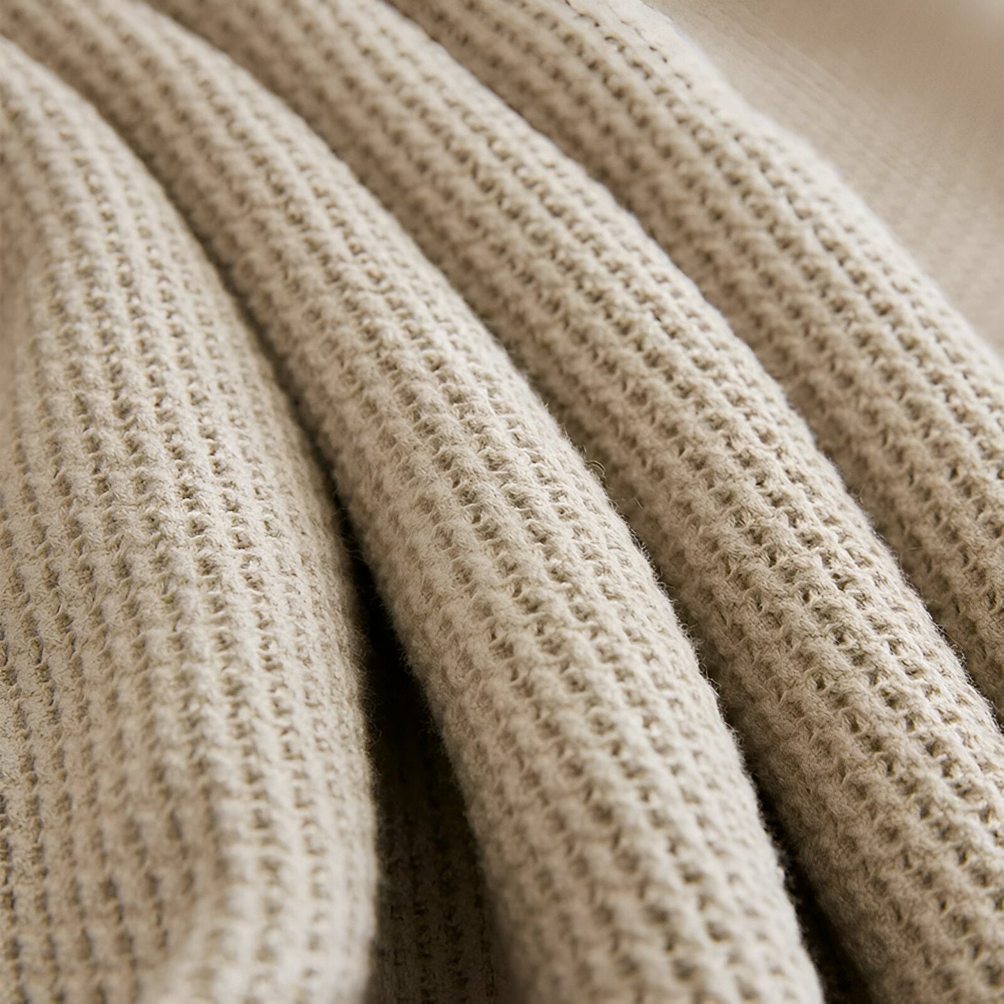 Luna Woven Cotton Blanket - Close Up - Taupe