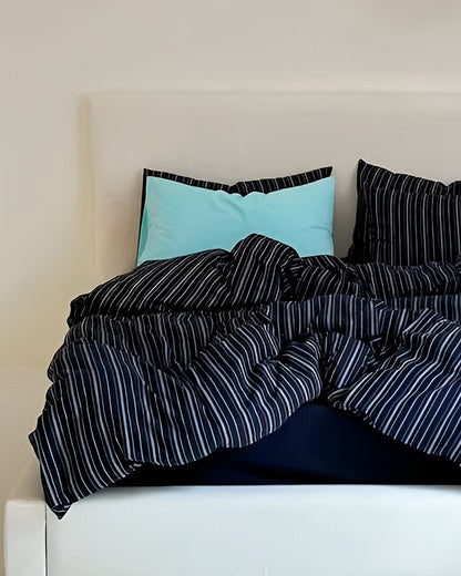 Maya Washed Cotton Bedding Set - Front Side View - Navy Blue