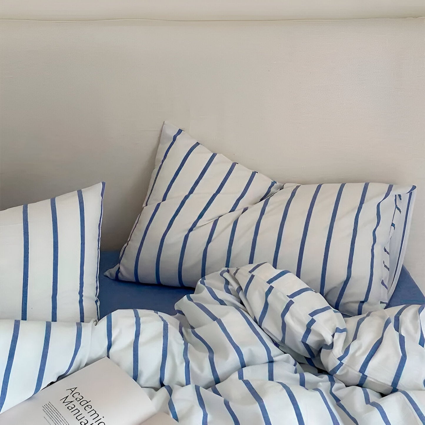 Maya Washed Cotton Bedding Set - Close Up Of Pillowcases - Blue