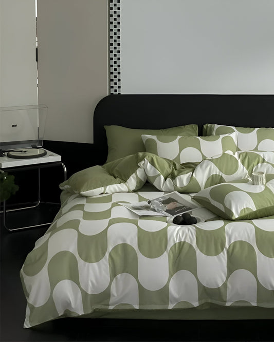 Nadia Cotton Bedding Set - Front Side View - Green