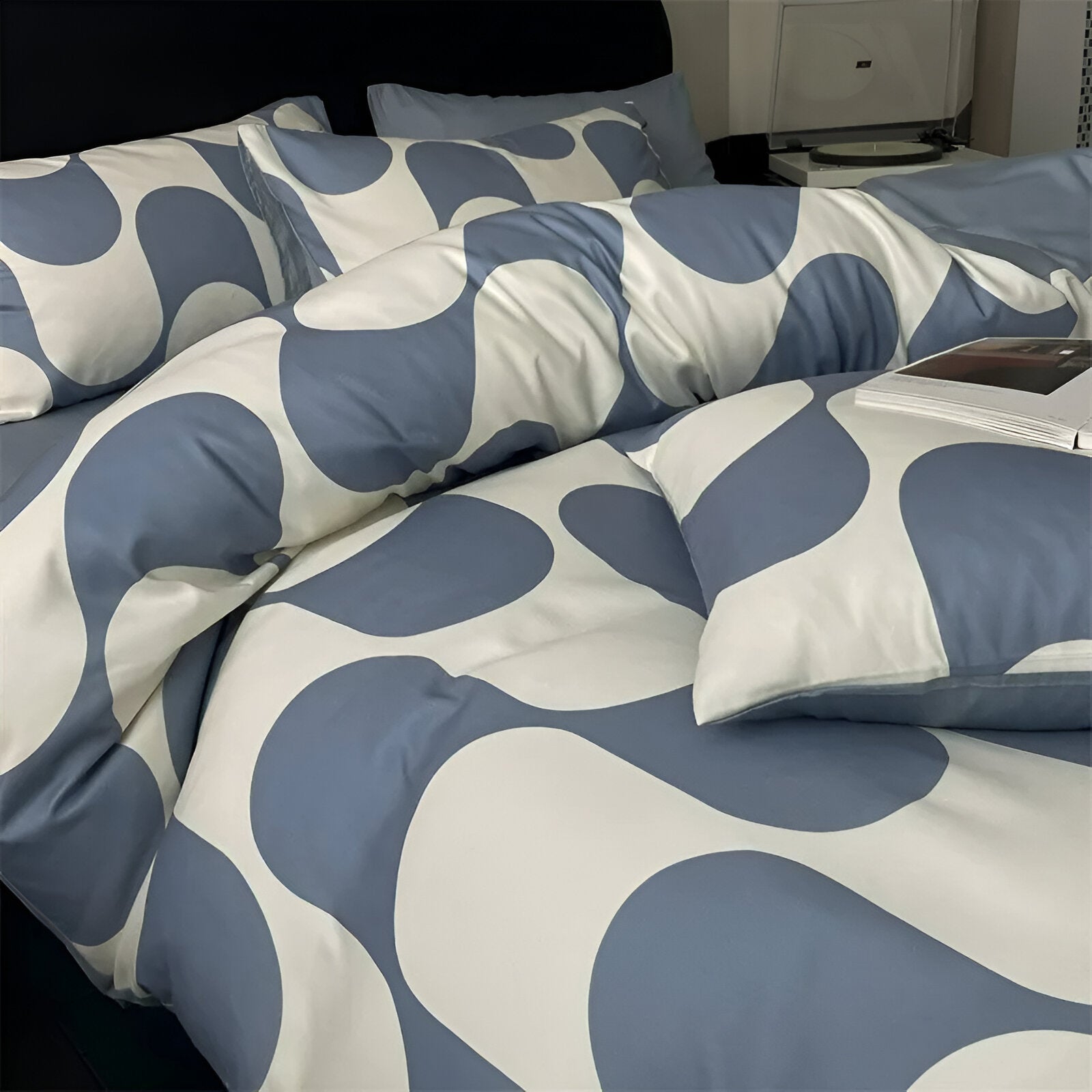 Nadia Cotton Bedding Set - Side View - Left Side - Close Up - Blue