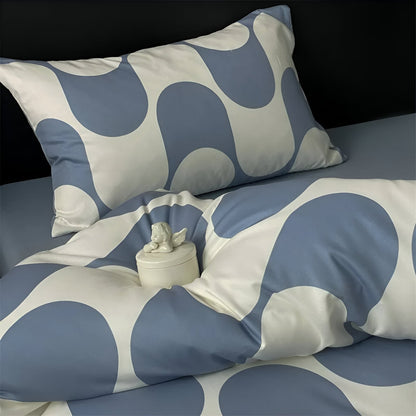 Nadia Cotton Bedding Set - Close Up Of Pillowcase - Blue