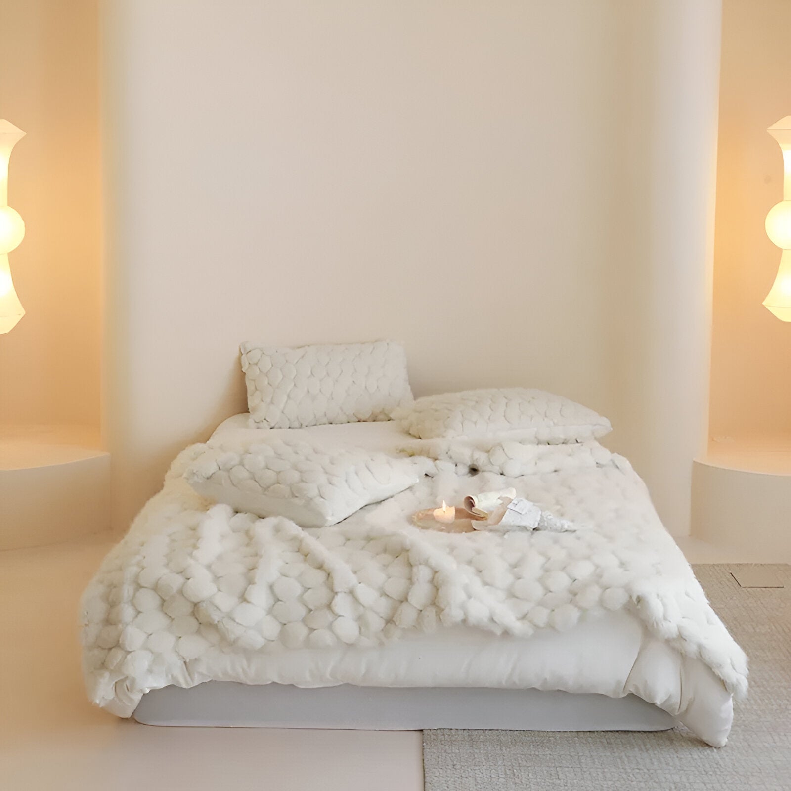 Neely Woven Faux Fur Blanket - Front Side View - Main Product Image - White