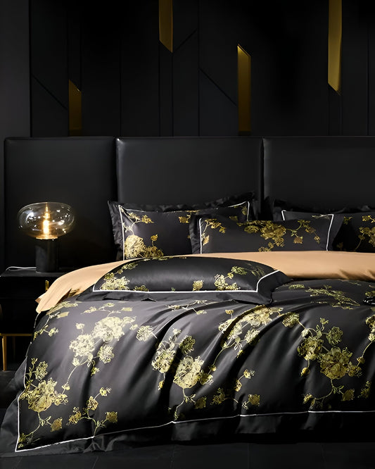 Nelly Cotton Bedding Set - Front Side View - Black