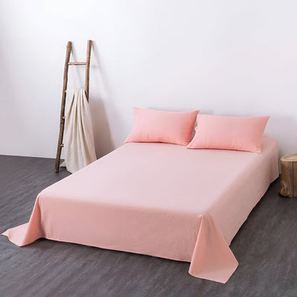 Nia Washed Cotton Bedding Set - Front Side View Of Flat Sheet - Pink