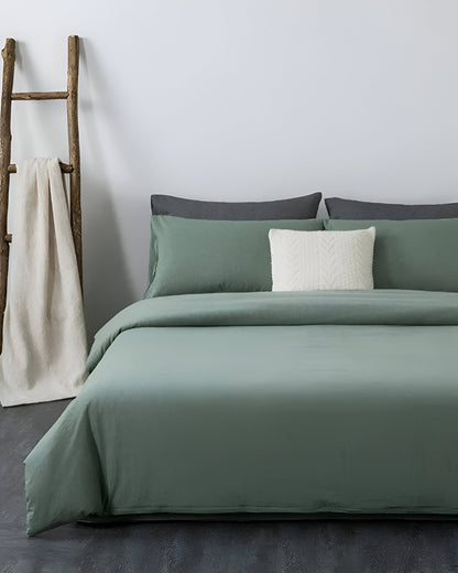 Nia Washed Cotton Bedding Set - Front Side View - Mint Green