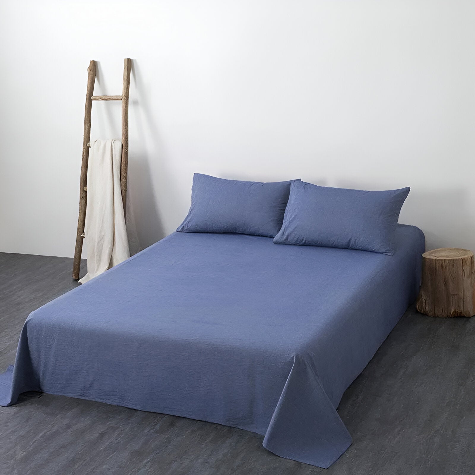 Nia Washed Cotton Bedding Set - Front Side View Of Flat Sheet - Deep Periwinkle