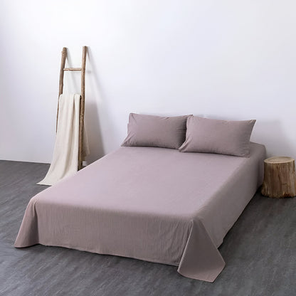 Nia Washed Cotton Bedding Set - Front Side View Of Flat Sheet - Mauve