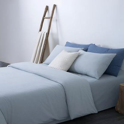 Nia Washed Cotton Bedding Set - Side View - Right Side - Pastel Blue