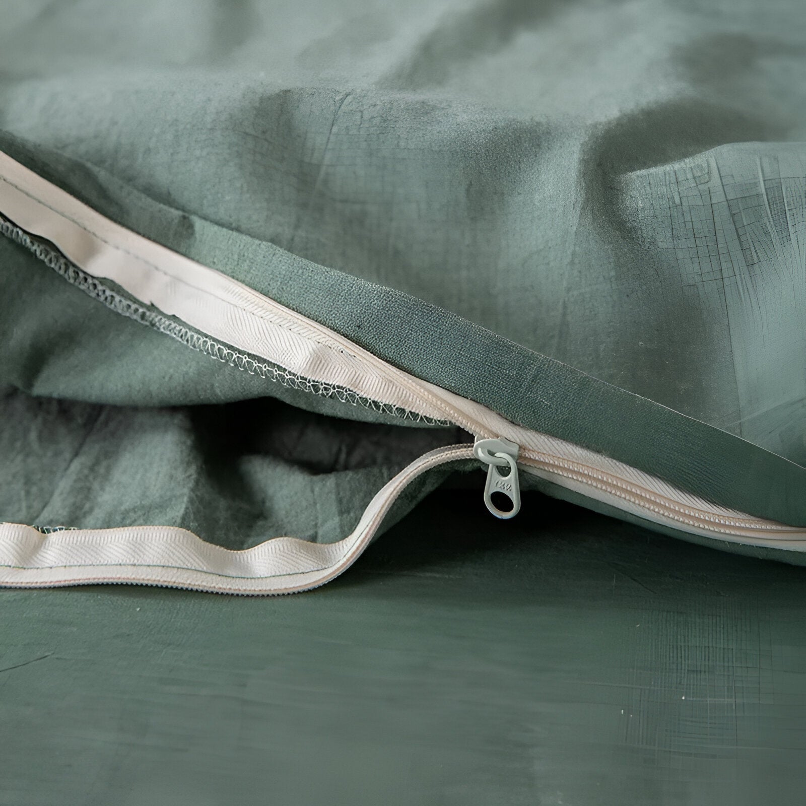 Nia Washed Cotton Bedding Set - Close Up Of Zipper Closure - Mint Green